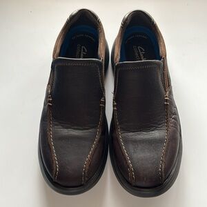 Clarks Bradley Step Leather Slip On Wide Shoes Brown Size 9.5 W
